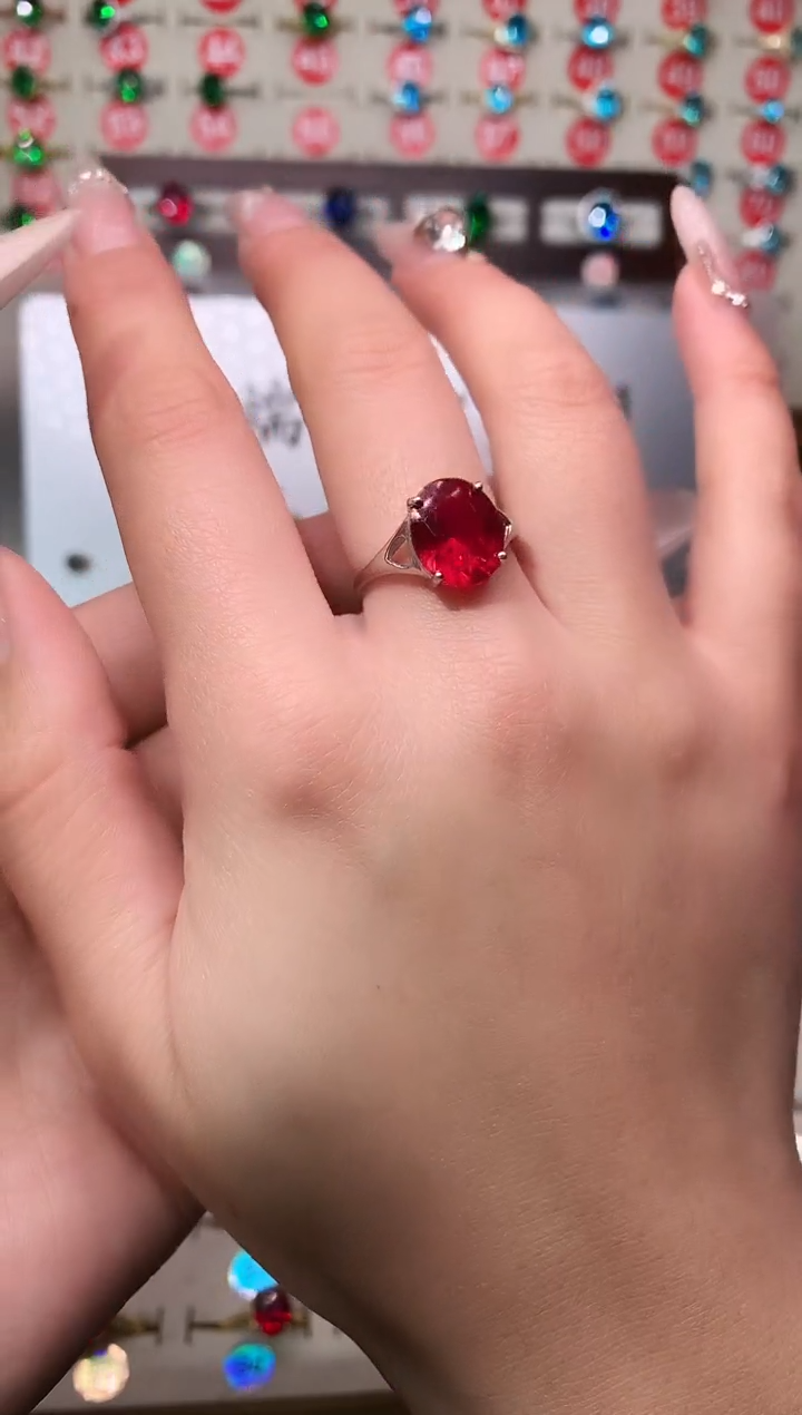 无925银典藏 轻奢 鸽血红红色系10*12银托戒指