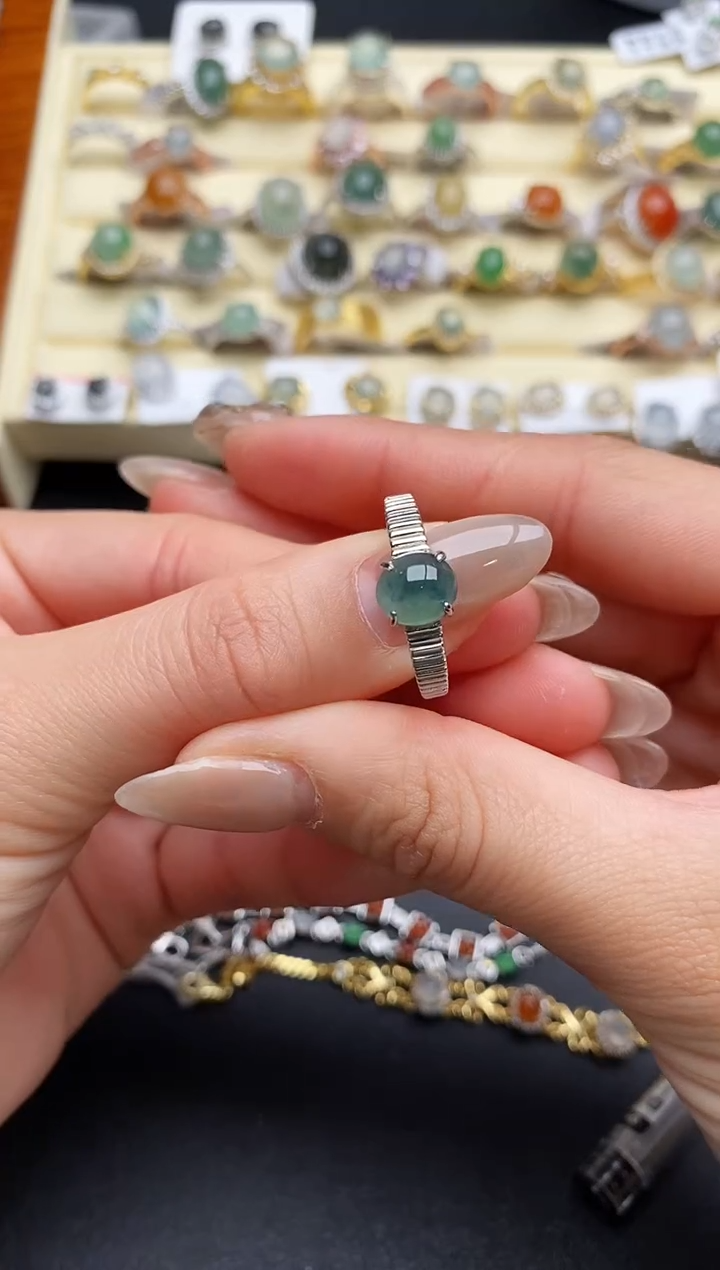 【闪购商品】翡翠戒指银S925镶嵌66666666+2