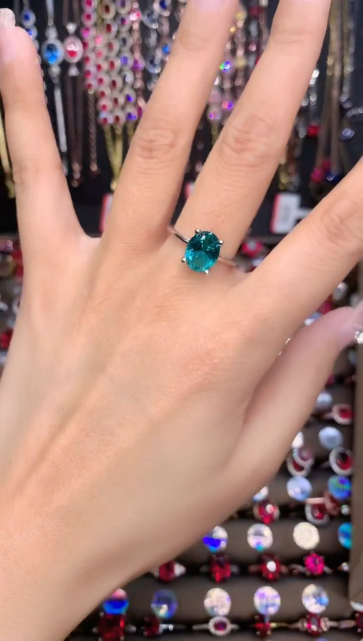 帕拉依巴碧玺戒指银S925镶嵌银色