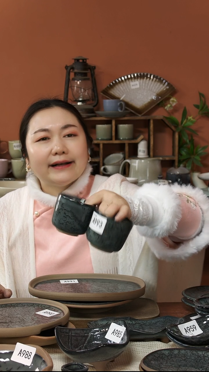 陶瓷A993陶瓷窑变手握杯子4个微瑕