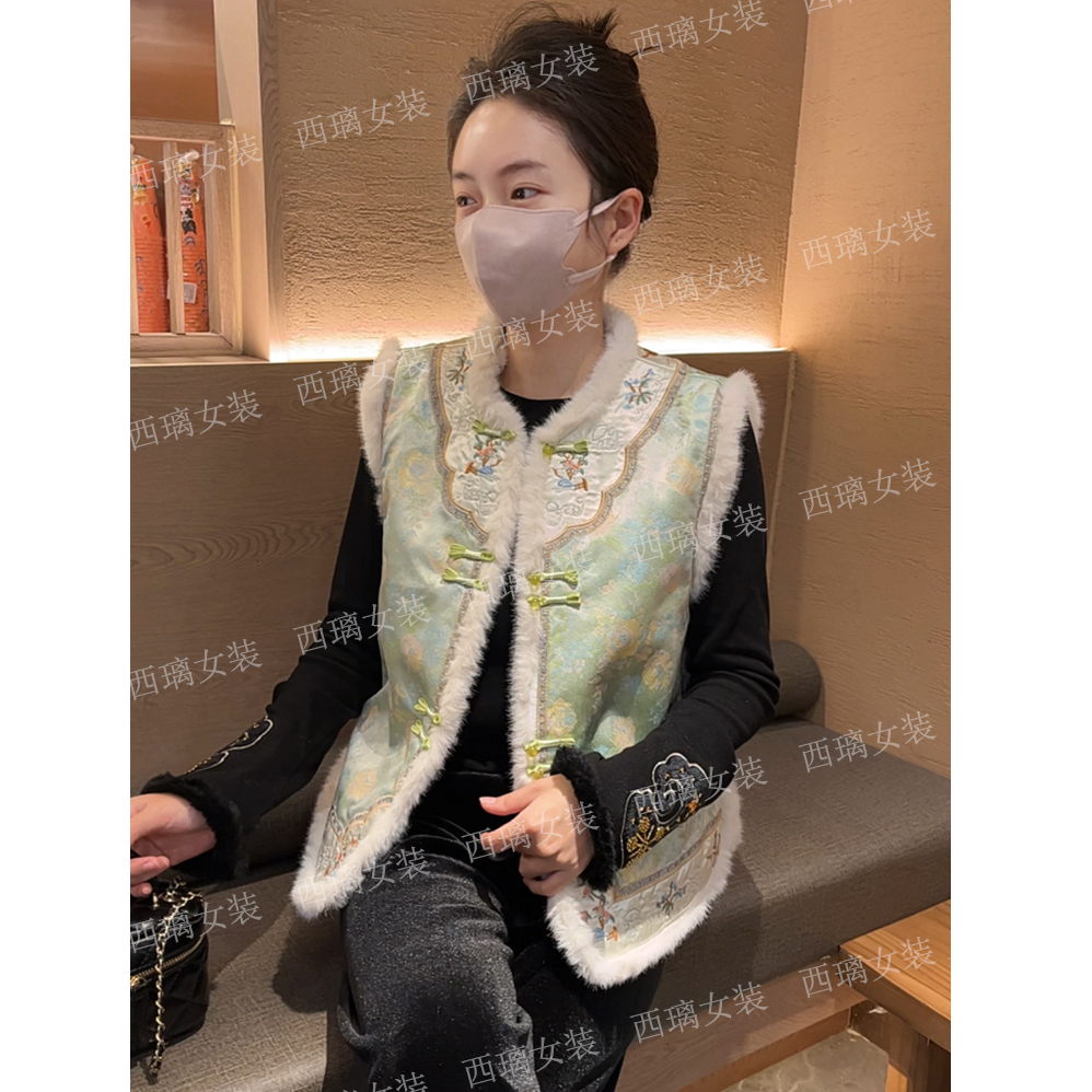 【薄荷玫瑰】夹棉秋冬季马甲加棉加厚新中式百搭女士中国风马夹复古