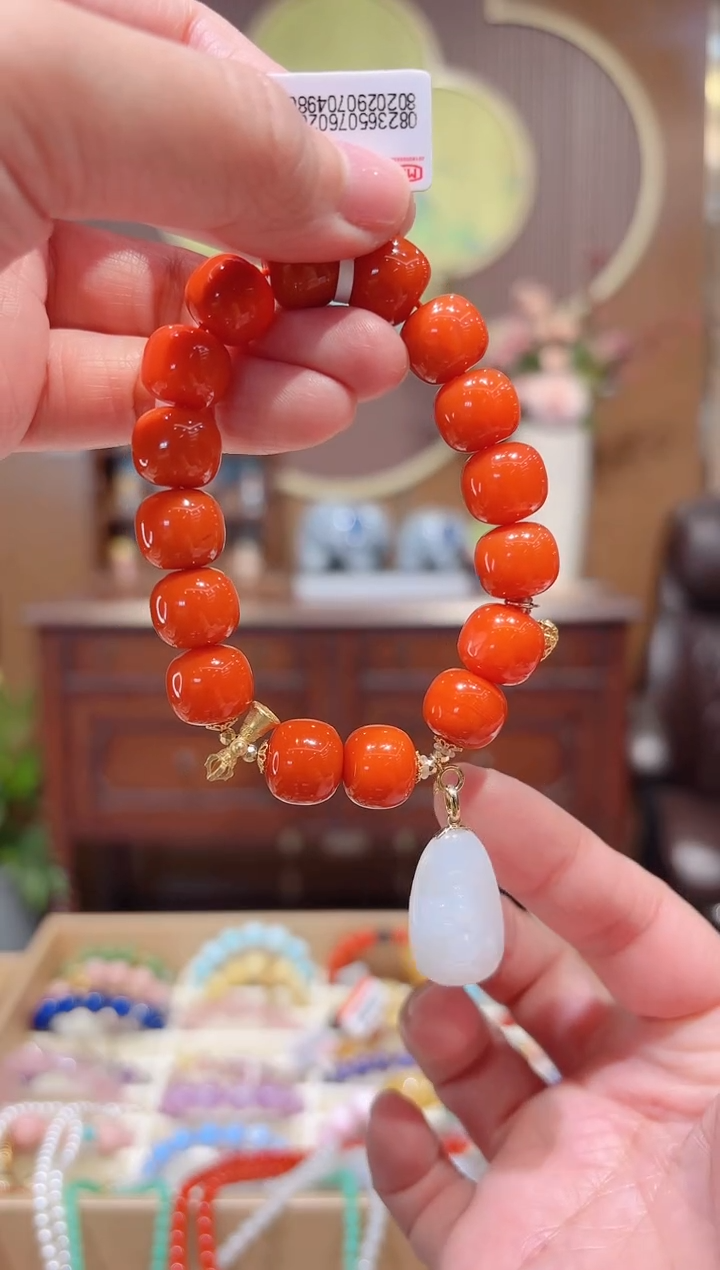 【闪购商品】南红玛瑙手链18K金镶嵌特级南红锦红