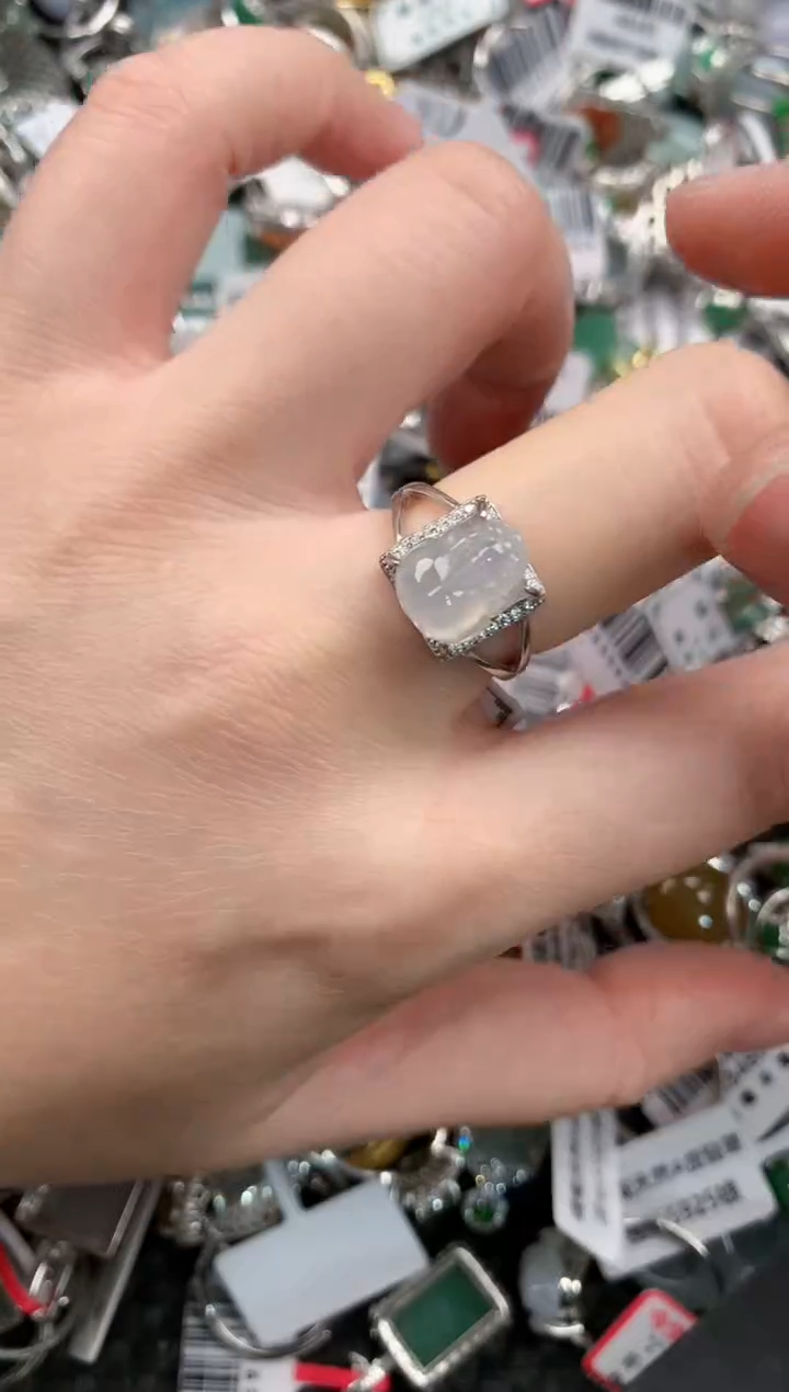 银S925镶嵌戒指翡翠666---5