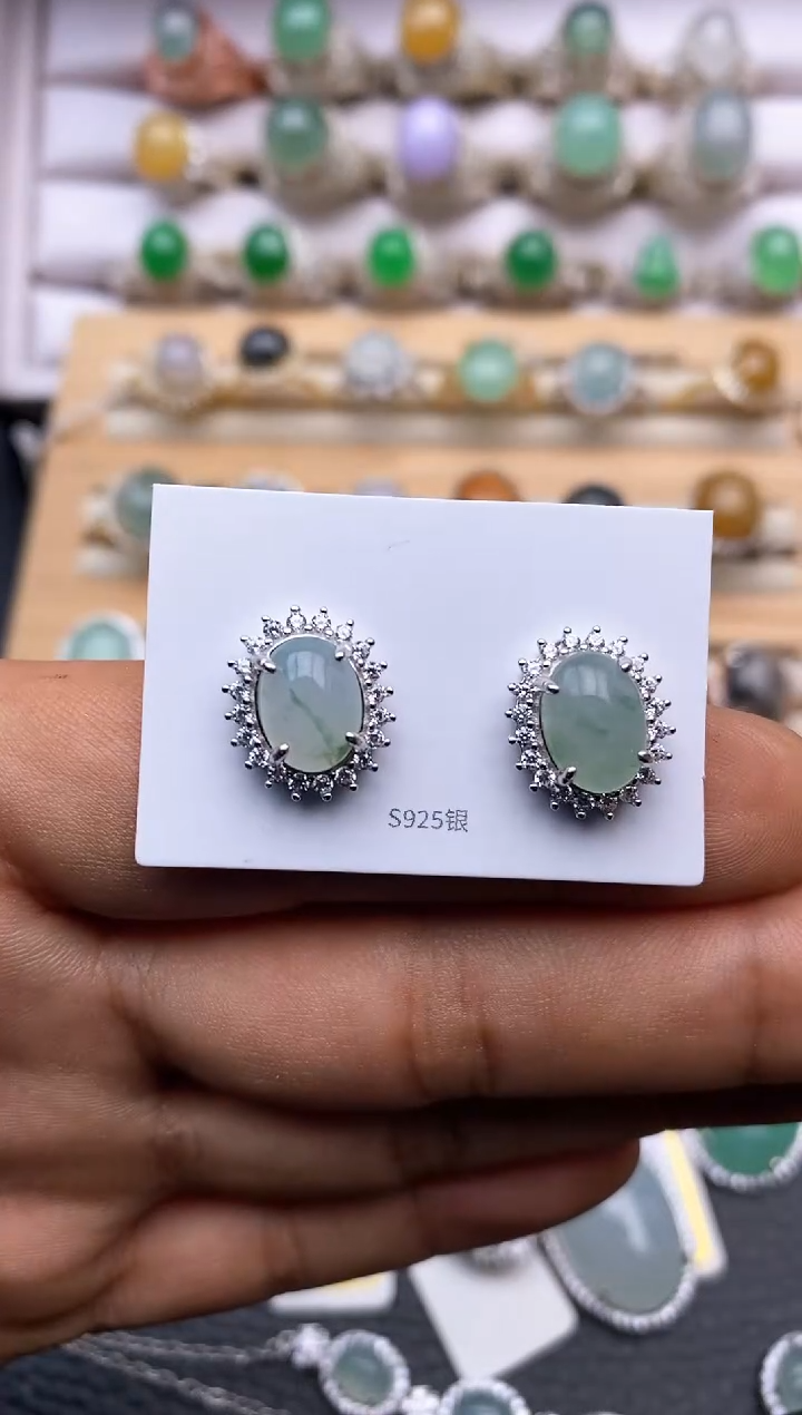 【闪购商品】翡翠耳饰银S925镶嵌/8655