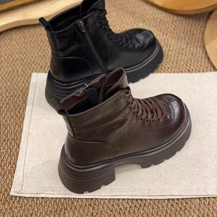 77-15系带女英伦冬季马丁靴女学生短靴女靴靴子加绒时尚