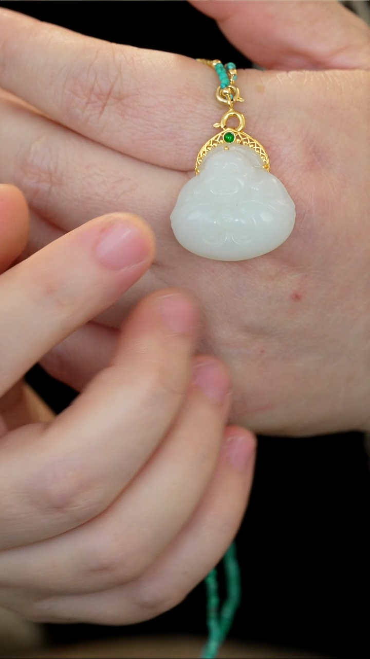 颈饰18K金镶嵌和田玉【21】