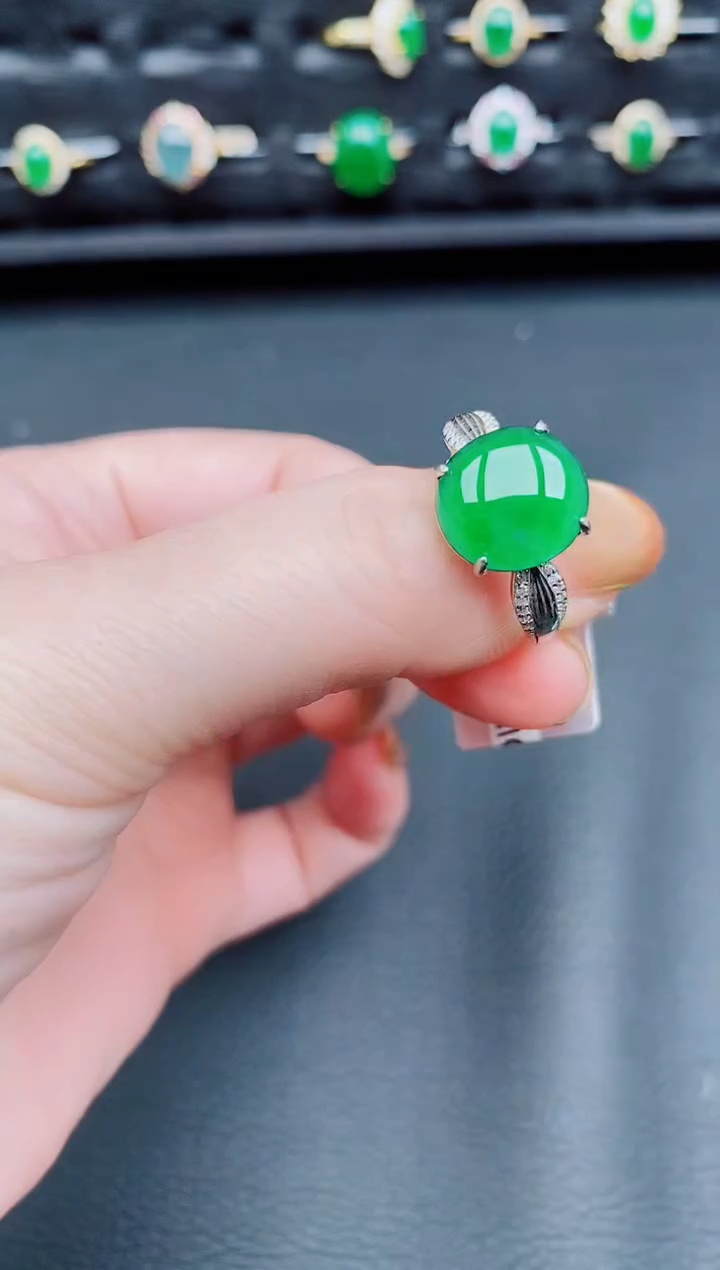 【闪购商品】翡翠戒指银S925镶嵌天然a货翡翠133