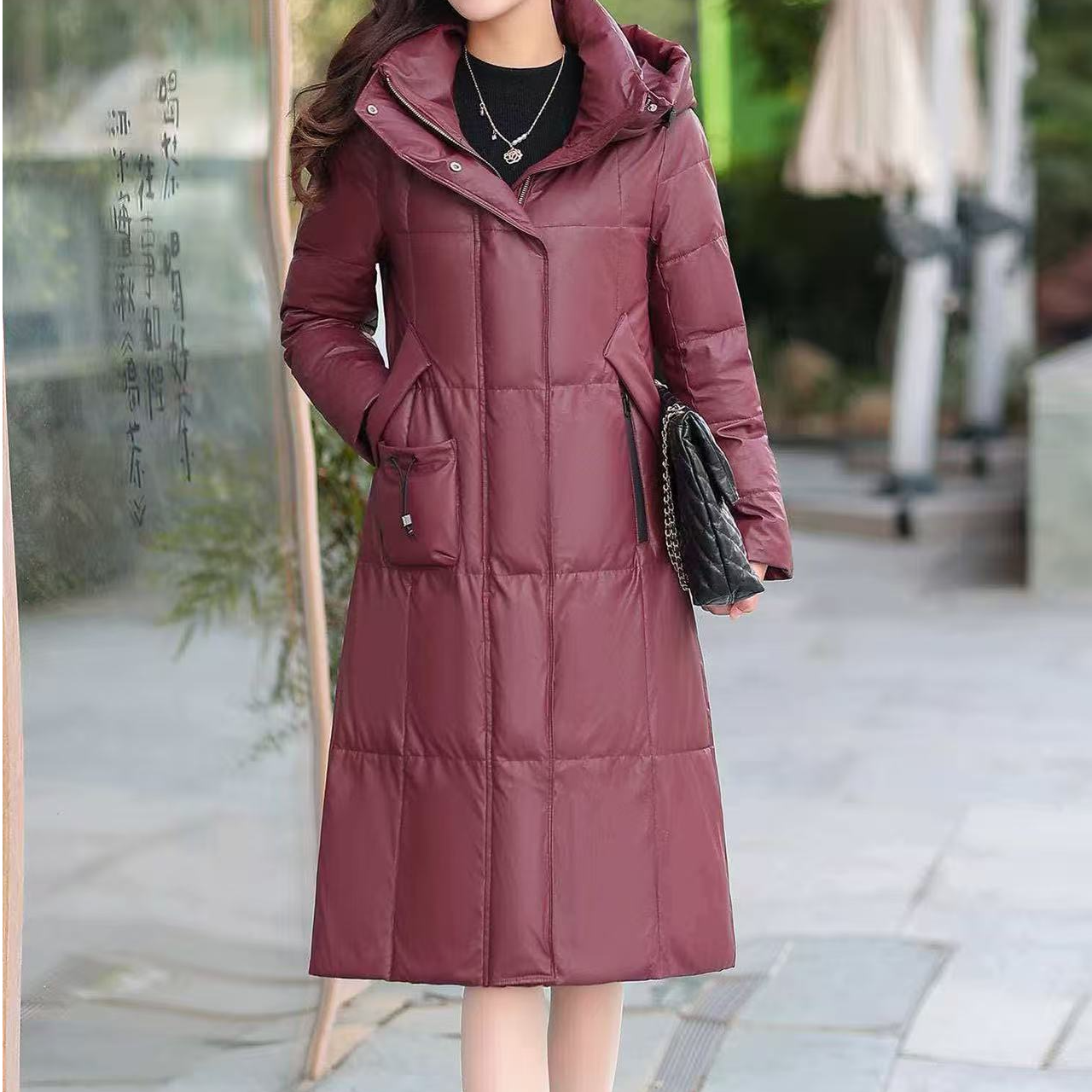 S285 极简风中长款休闲风修身型修身冬装女士外套