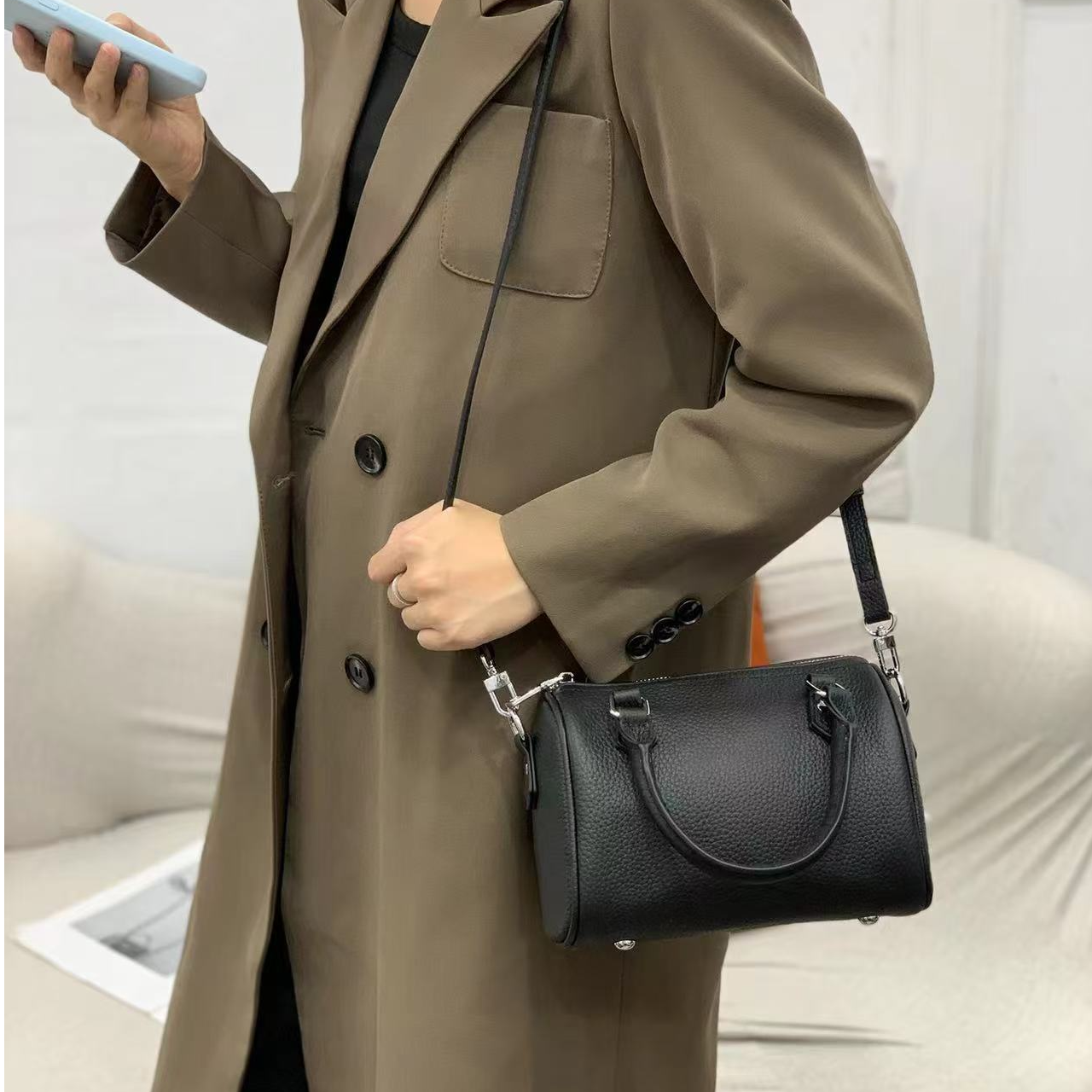 轻奢头层牛皮时尚百搭波士顿斜挎包