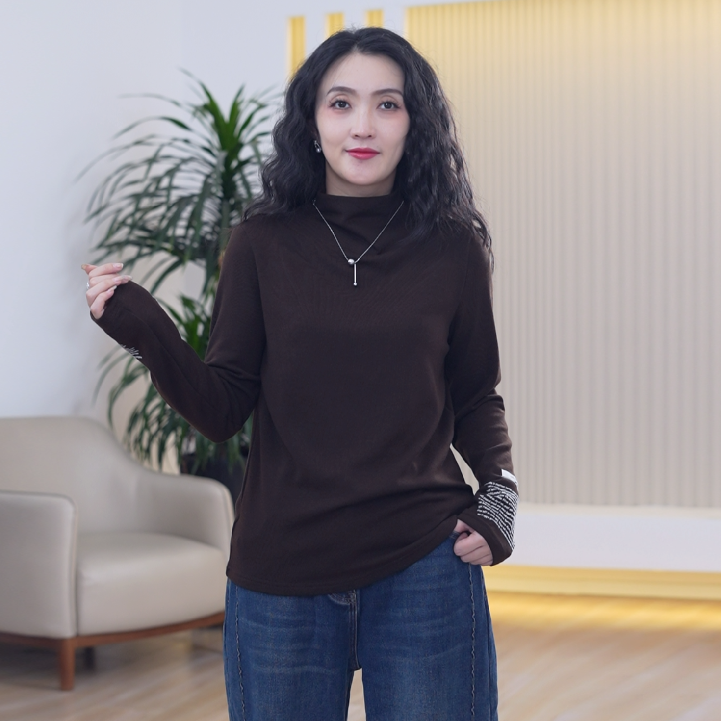 抓绒T恤女大码半高领超高弹力显瘦秋季百搭发泡字母印花内搭上衣
