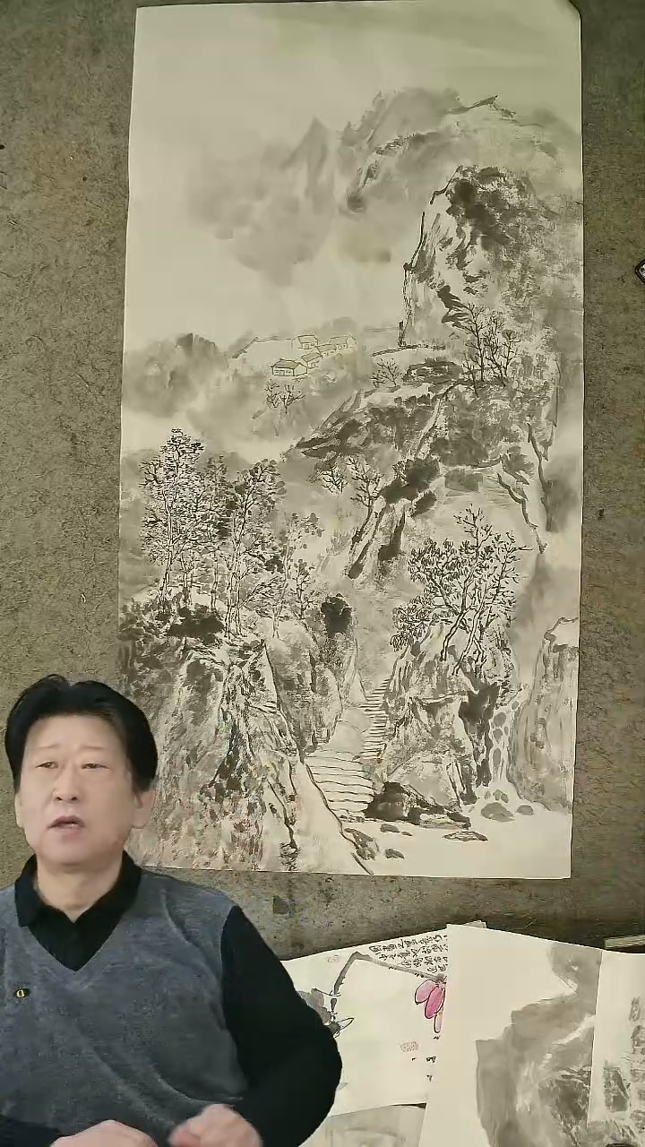 国画画***杰四尺整张   国画山水