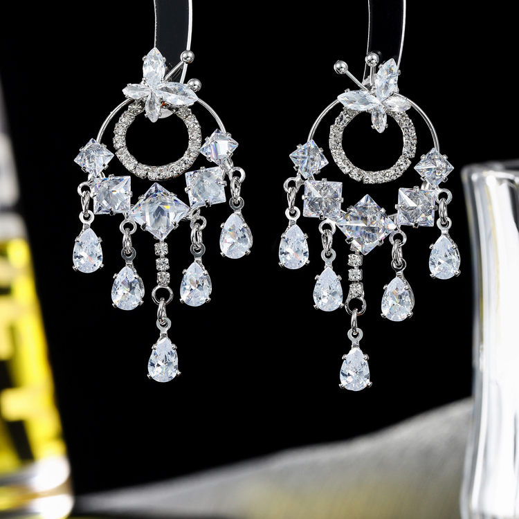 铜合金合成锆石耳饰 耳钉原创设计蝴蝶铺梦网耳环百搭国风耳坠