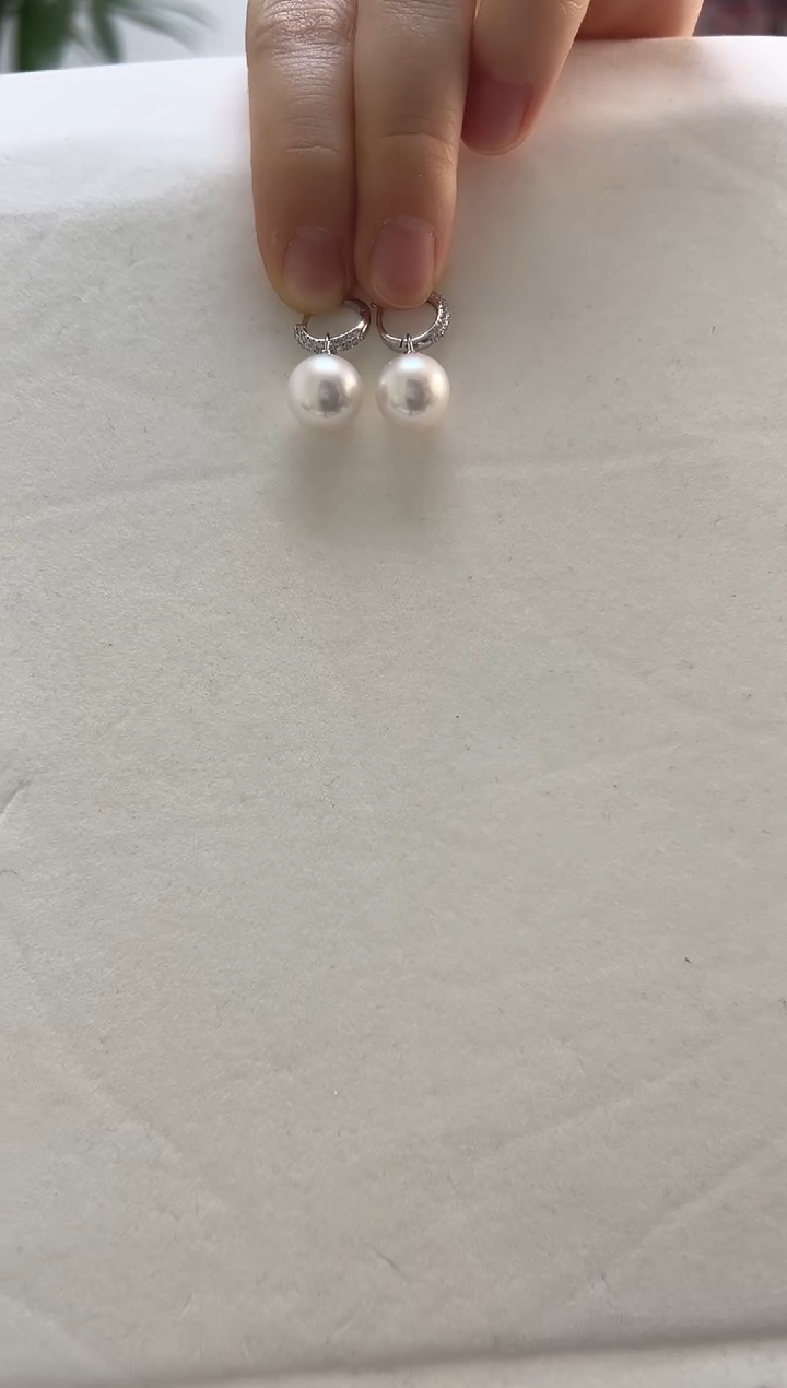 银S925镶嵌耳饰淡水珍珠11-12耳圈钻