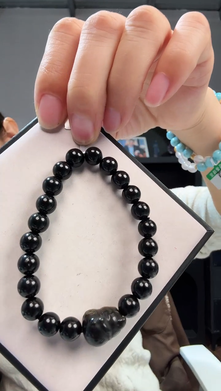 未镶嵌黑曜岩手链优0242 约8mm