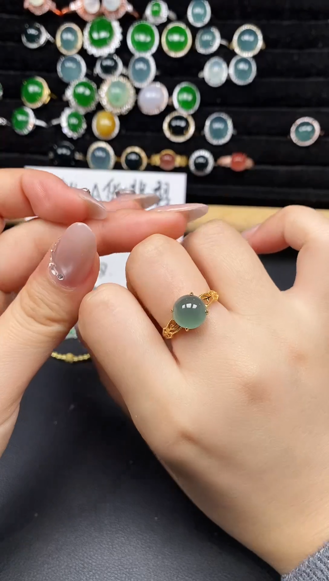 银S925镶嵌戒指翡翠65496