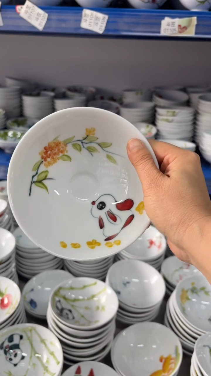 瓷片景德镇高温陶瓷食品级手绘釉中彩-斗笠碗