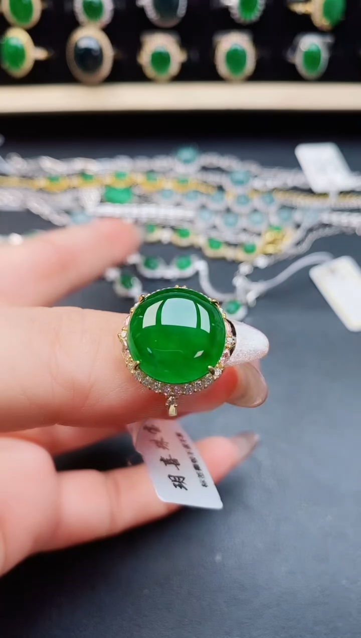 翡翠戒指银S925镶嵌5080505