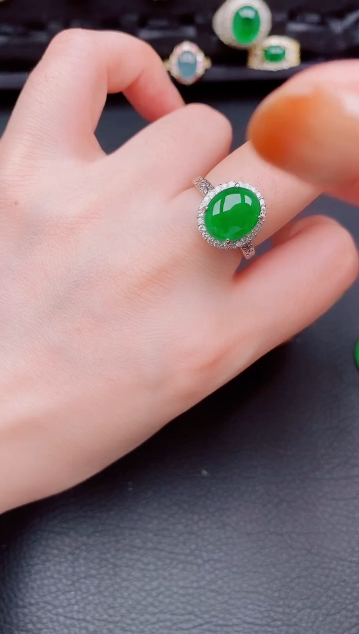 【闪购商品】翡翠戒指银S925镶嵌天然a货翡翠346