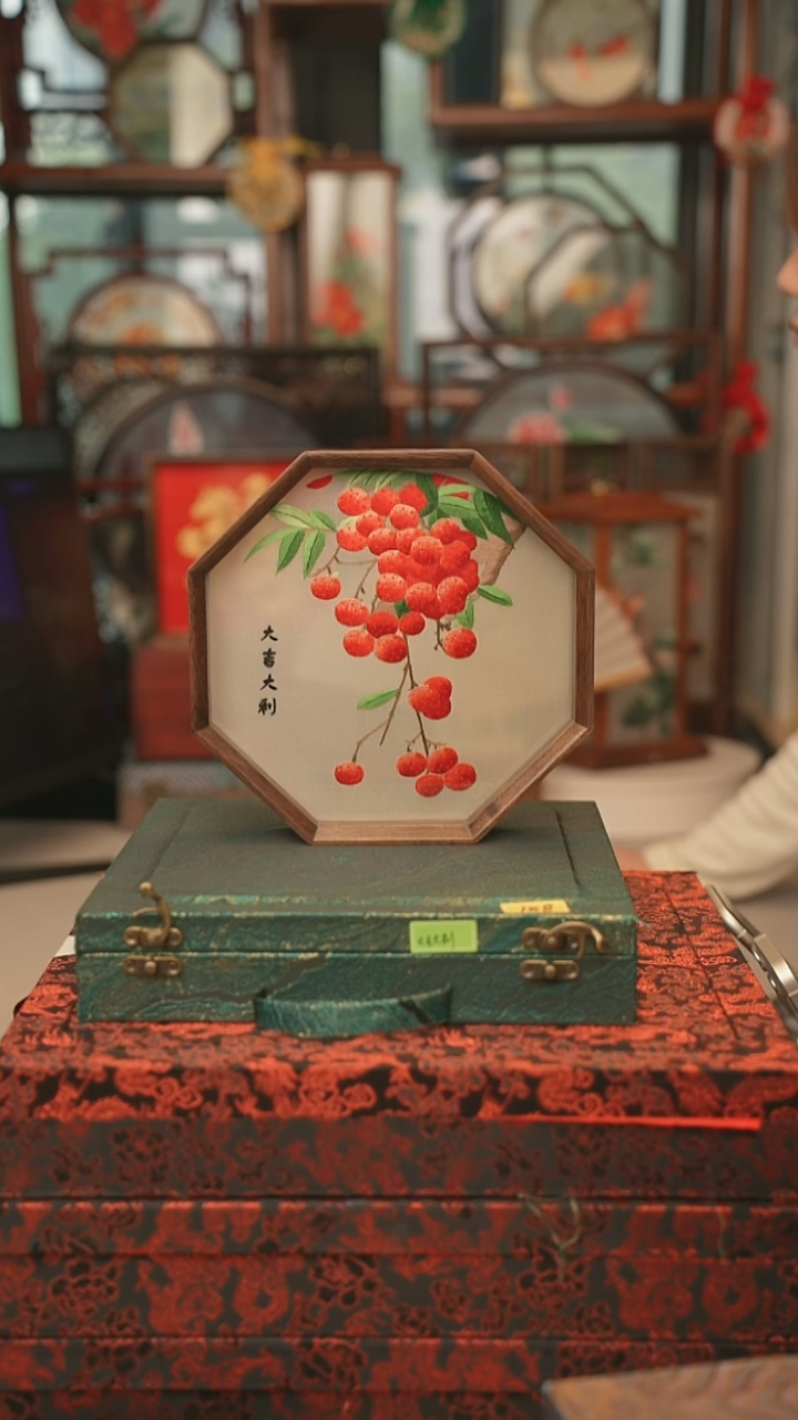 扇子摆件摆台双面绣花