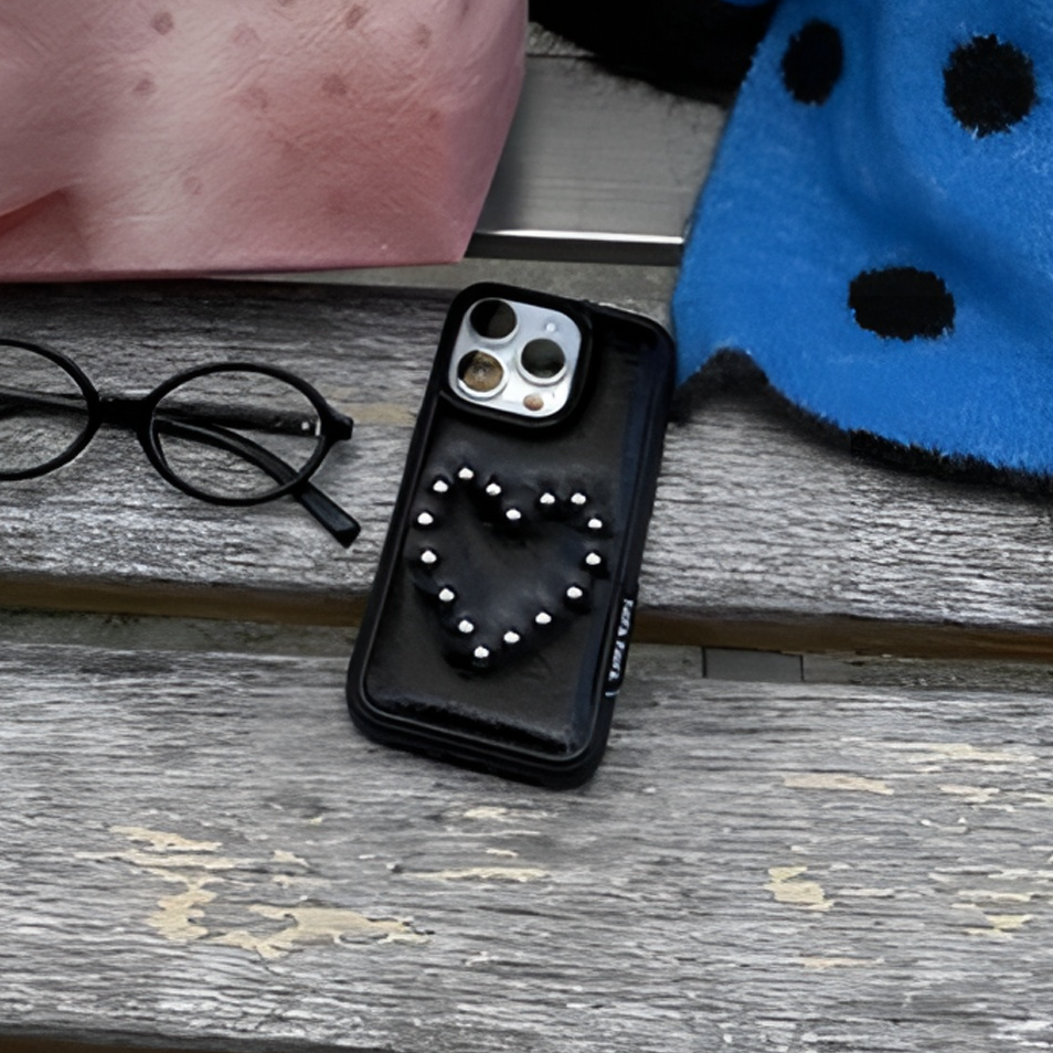 全包圆边油蜡皮爱心手机壳适用苹果17/16PRO卡通纯色壳iPhone15