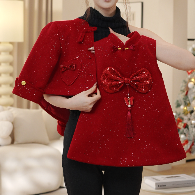 2025女童新款夹棉加厚高级爱心上衣外套背心裙两件套套装DA30954