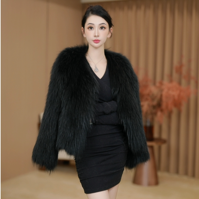 【东东定制】高端时尚125斤双面编织加密貉子毛皮草外套50CM