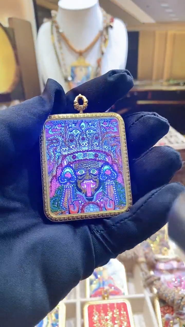 吊坠3条绳纯手绘-纯铜--不掉色--彩金西藏唐卡-扎基拉姆本尊