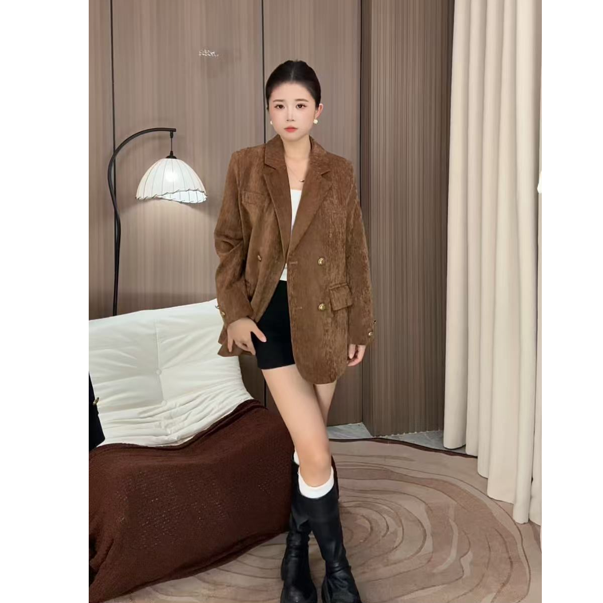 【布丁】25冬新款高级感韩版宽松加绒内胆羽绒服女装西服外套