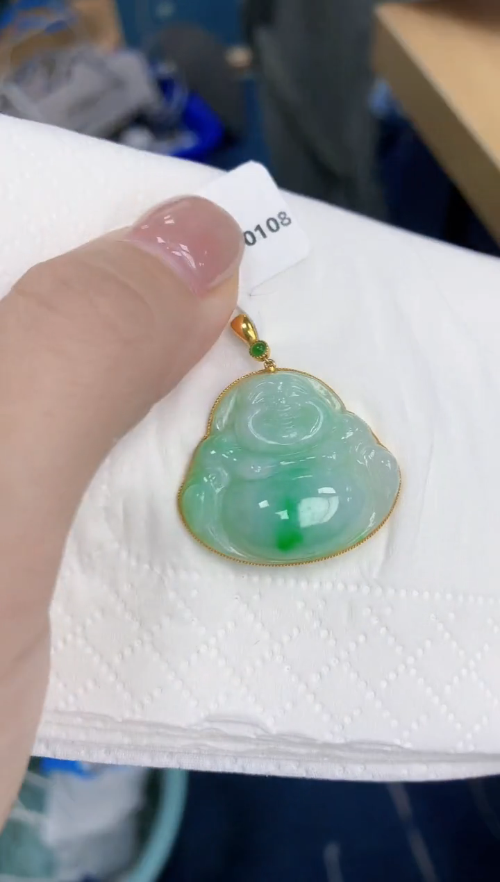 【闪购商品】翡翠颈饰18K金镶嵌天然缅甸翡翠A货