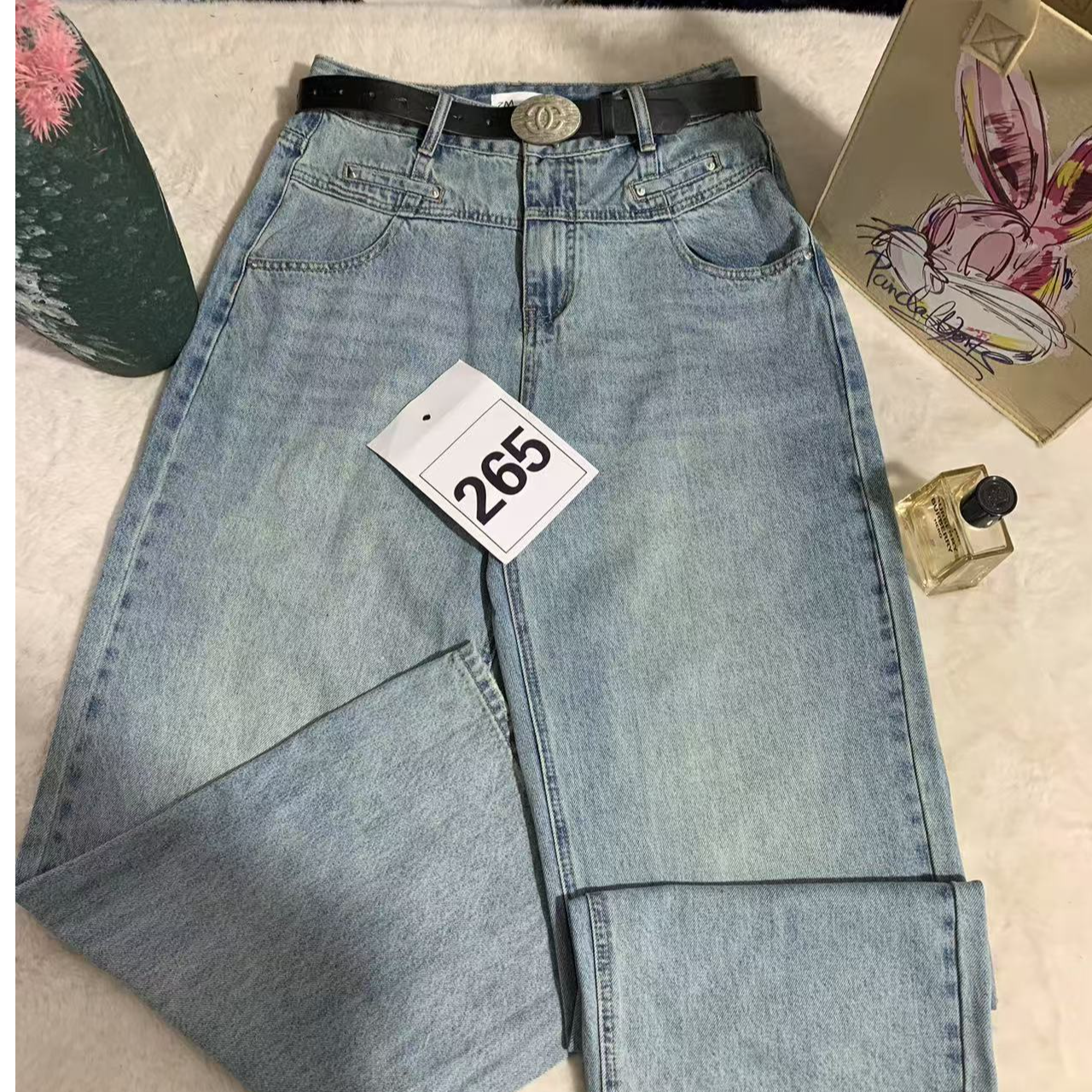 265裤春季宽松休闲阔腿裤韩版高腰裤子直筒薄款口袋牛仔裤夏季