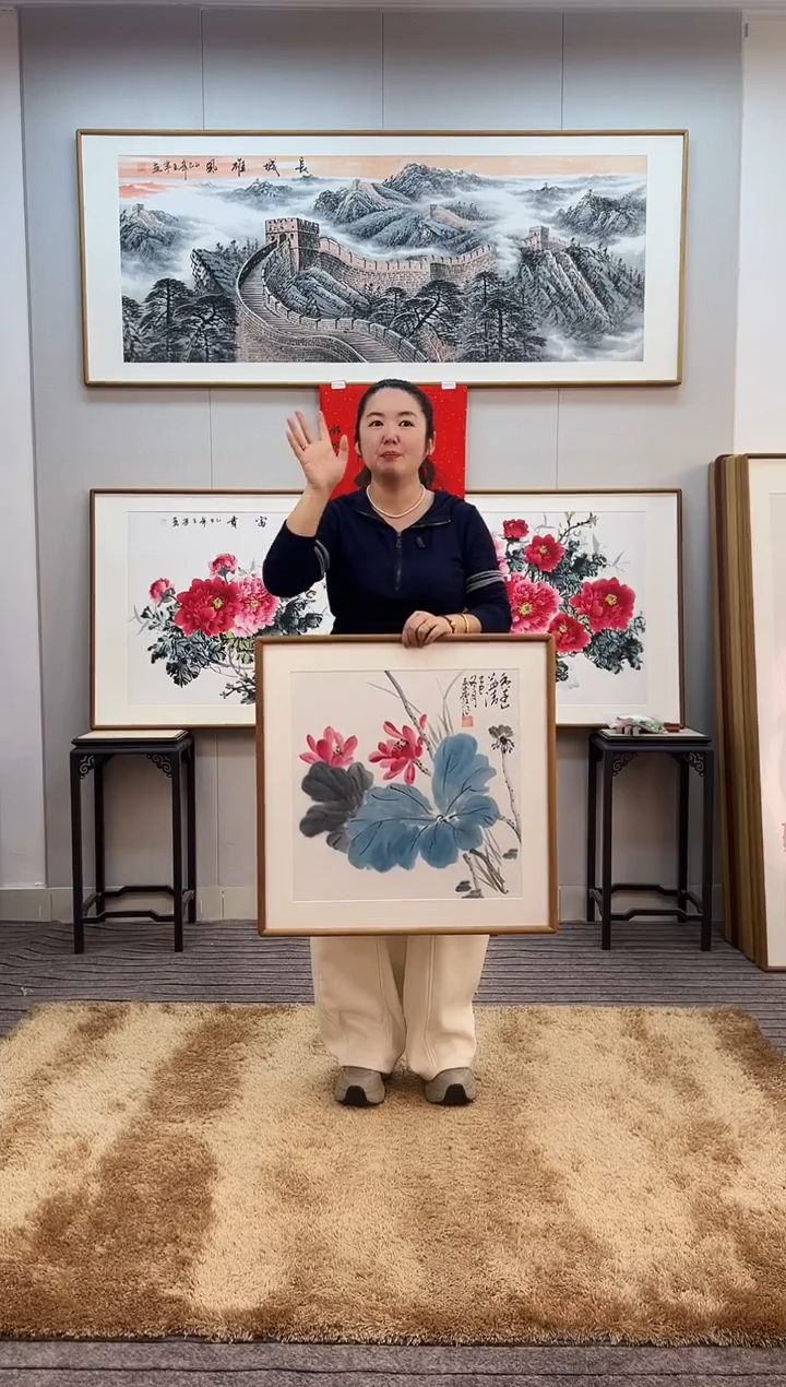 国画手绘荷花62*62尺寸