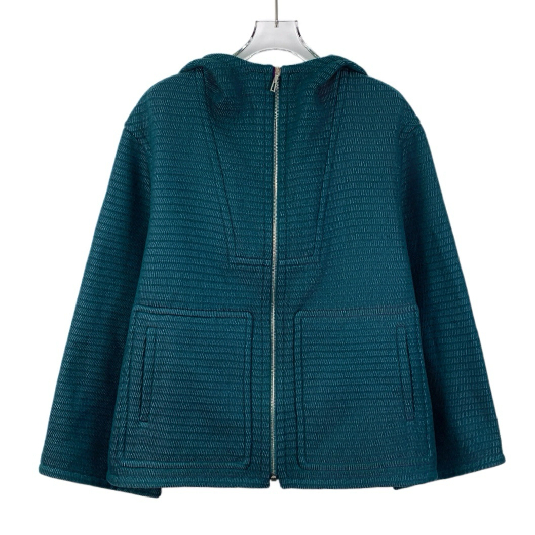 99新 Hermes/爱马仕  IW0520 蓝色山羊绒连帽外套 36 XS码
