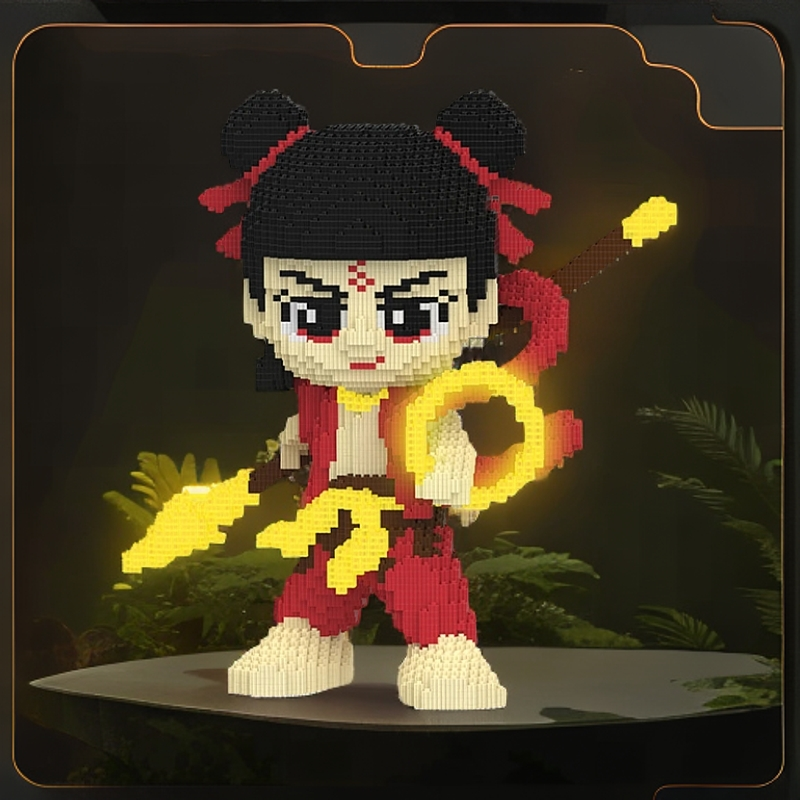 38cm夜光版那咤三太子大颗粒益智积木玩具亲子拼装男女孩礼物摆件