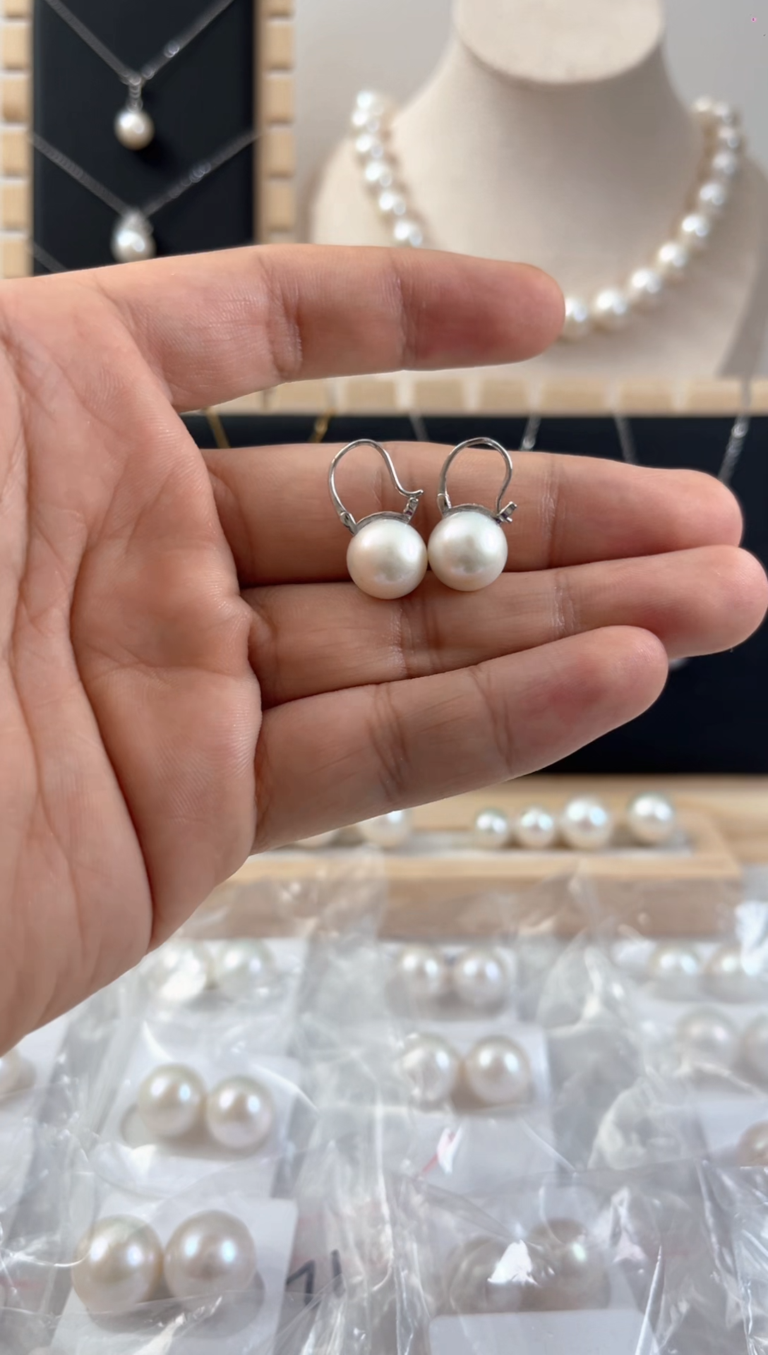 银S925镶嵌淡水珍珠耳饰爱迪生纯天然淡水珍珠茶壶款耳勾