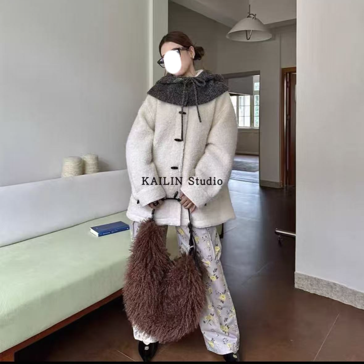89889纯色宽松百搭显瘦翻领大口袋外套