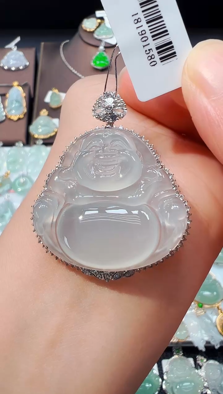 吊坠(不含链)18K金镶嵌翡翠丫*佛公吊坠1580