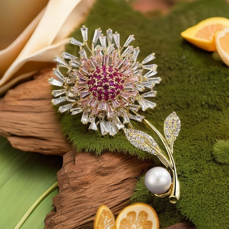 铜合金锆石胸针 1559新品红向日葵胸针