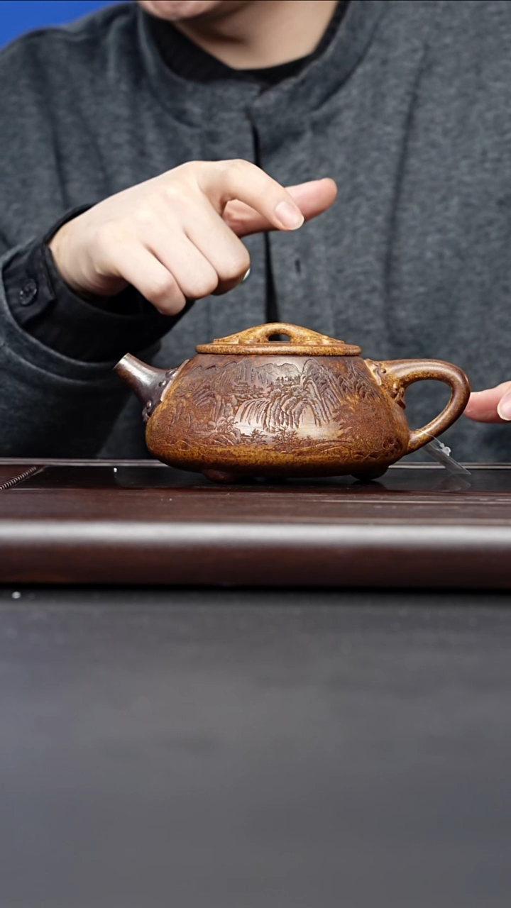 茶壶紫砂宜兴紫砂 如意山水石瓢壶 龙骨金砂 李三妹 729