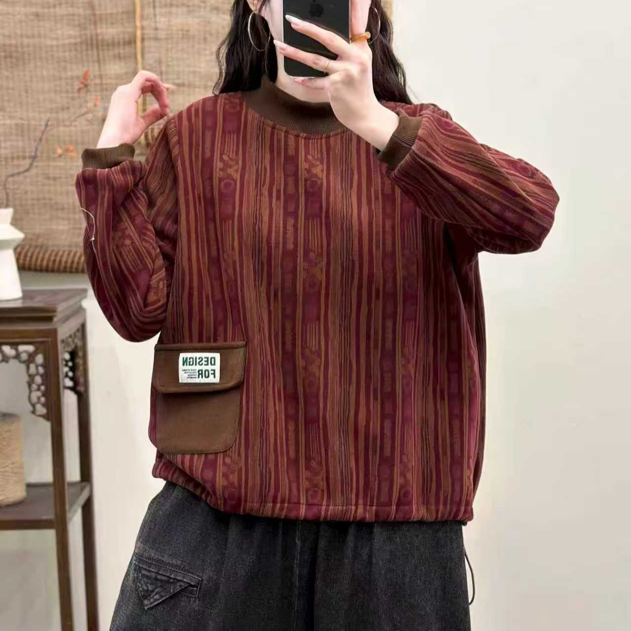 18021新款冬季加绒时尚洋气减龄卫衣