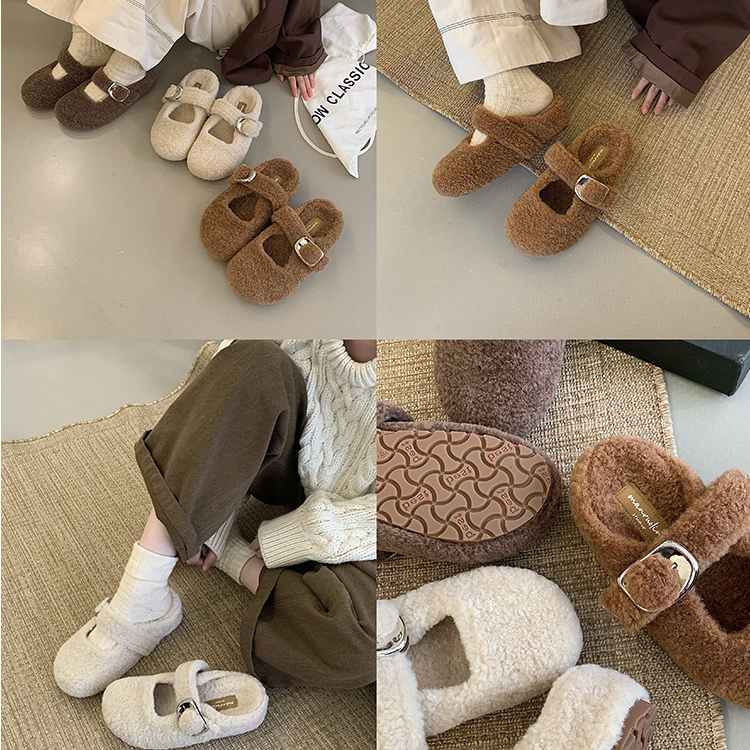 复古毛毛鞋玛丽珍厚底包头半拖鞋外穿秋冬内增高加绒勃肯鞋棉鞋