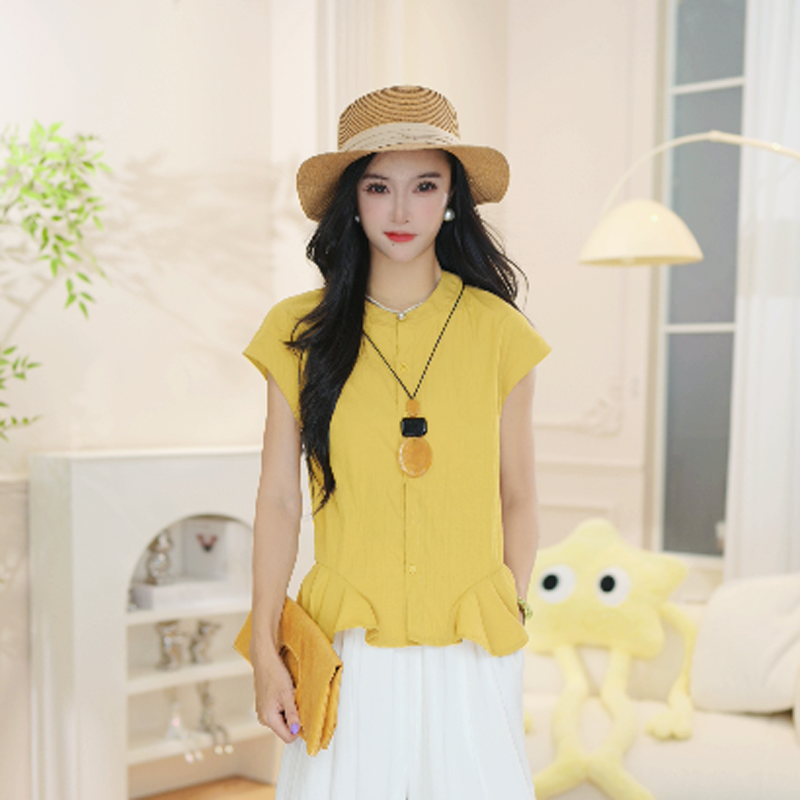 2025新款飞飞袖通勤薄款荷叶边衬衫显瘦设计感小众拼接小衫女