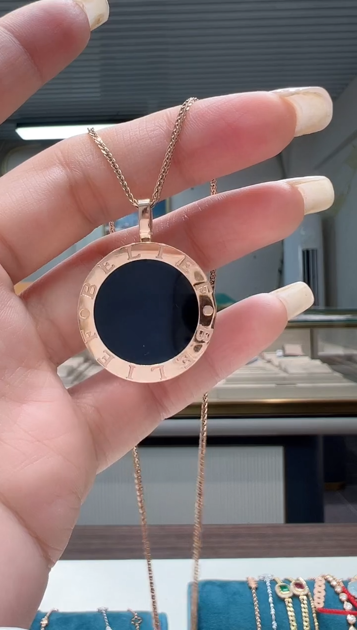 【闪购商品】玛瑙/玉髓吊坠(不含链)18K金镶嵌双面黑红大饼吊坠