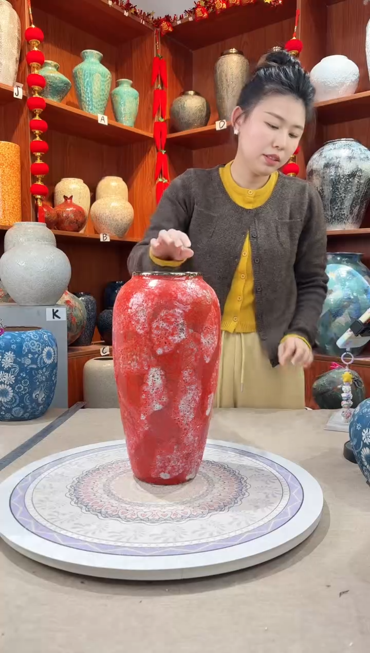 【闪购商品】瓶陶瓷花瓶 无花 胭脂红大号