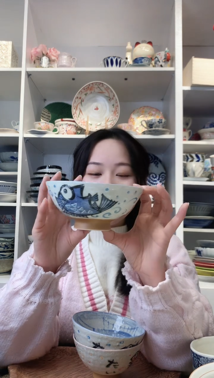 陶瓷美浓烧开运鱼大号碗14cm