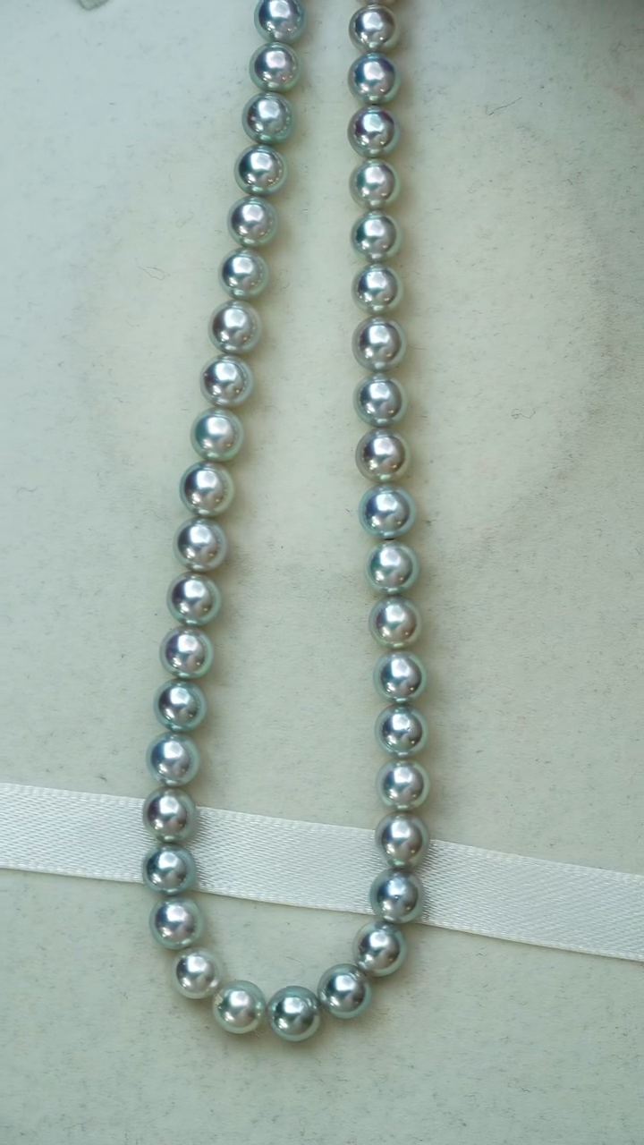颈饰未镶嵌海水珍珠银灰蓝7-7.5mm天然无优化项链
