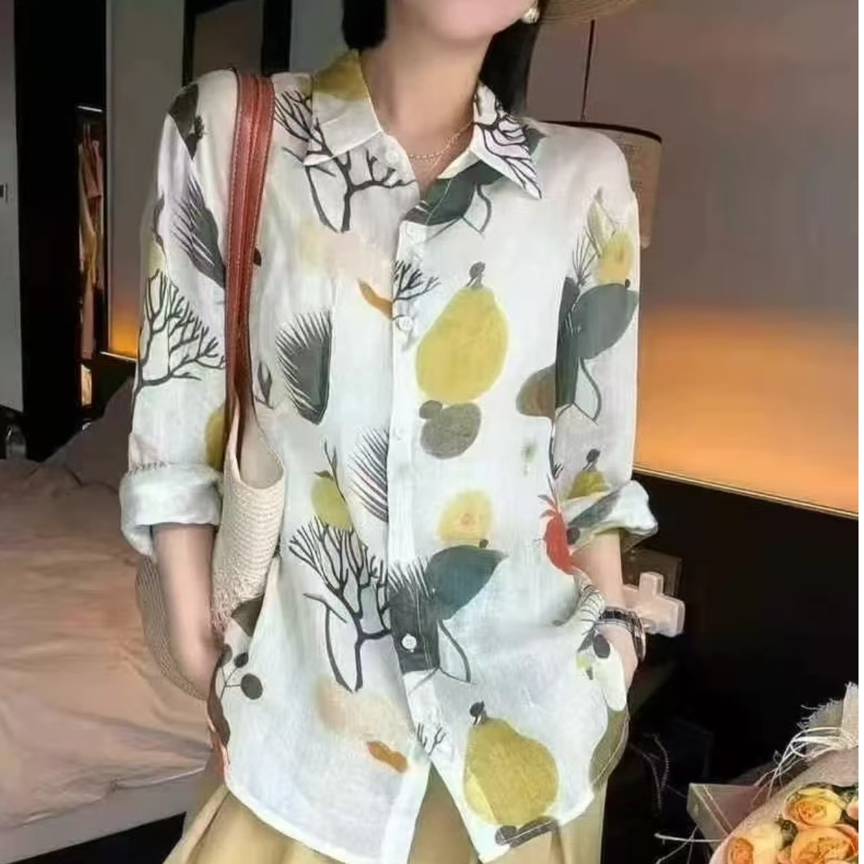 8855（衣长63）深圳南油高端欧货时尚印花衬衫女上衣
