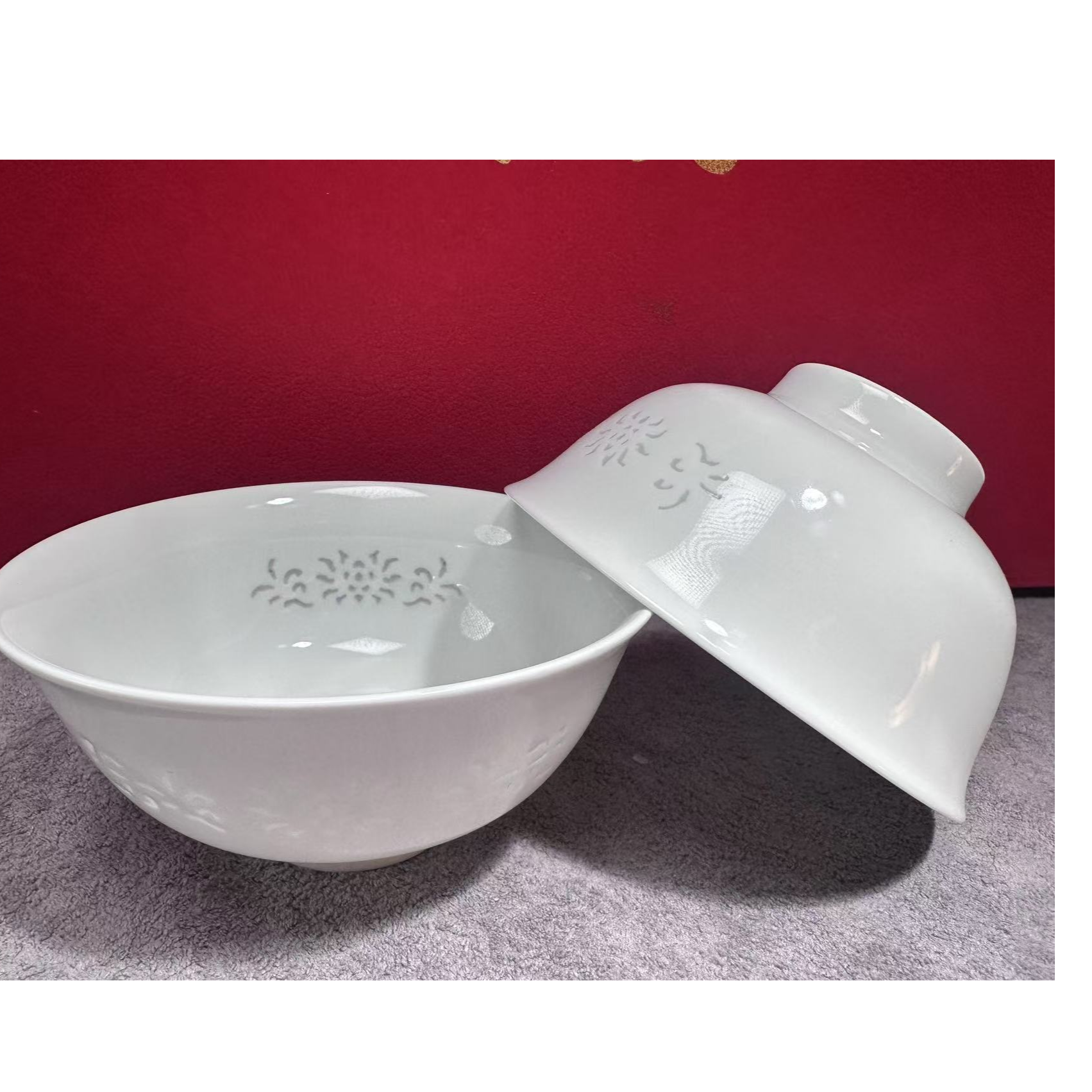 景德镇聚璞祥釉下彩5英寸白玲珑米饭碗2个装微瑕品家用陶瓷汤碗