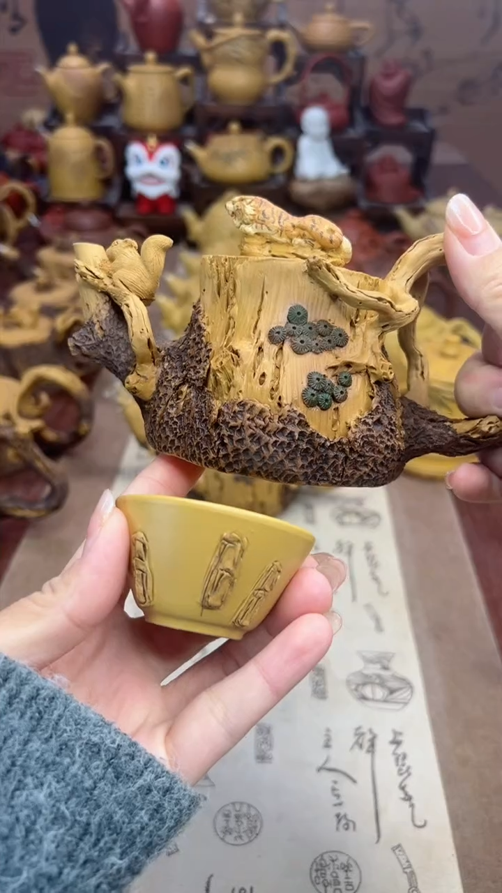 【闪购商品】紫砂壶猛虎松鼠松桩壶+2斗笠杯