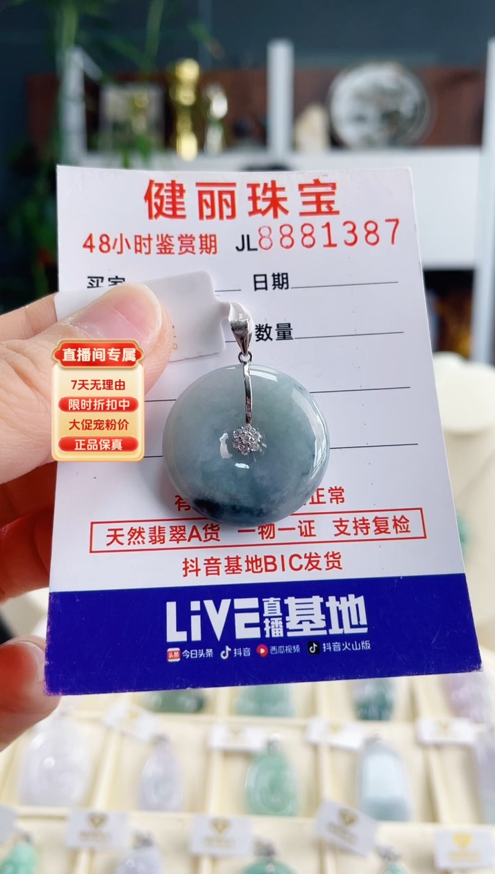 【闪购商品】翡翠颈饰银S925镶嵌天然缅甸翡翠 平安扣(一物一证)