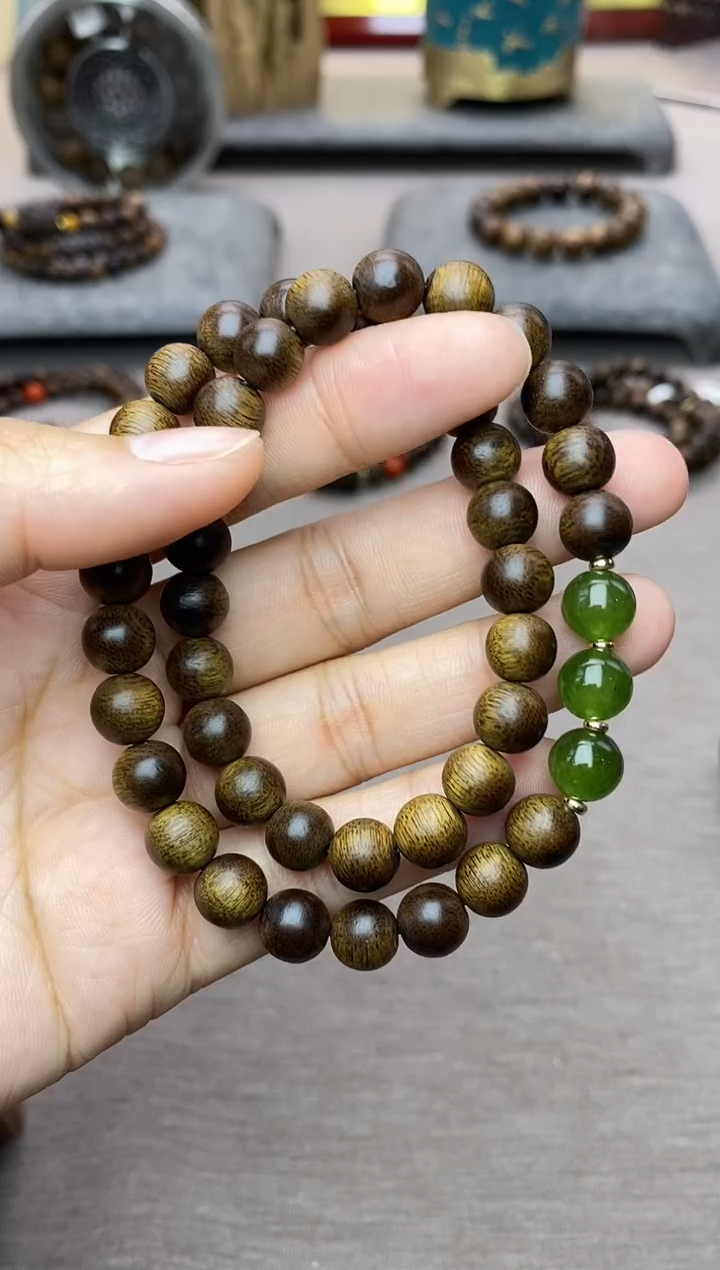 【闪购商品】沉香手串双圈芽庄玉化白棋楠0.8沉水+配饰